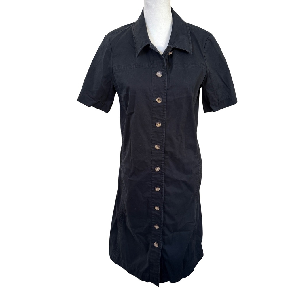 Lafayette 148 NY Sz 4 Black Safari Shirt Dress Button Front Pockets Work Casual